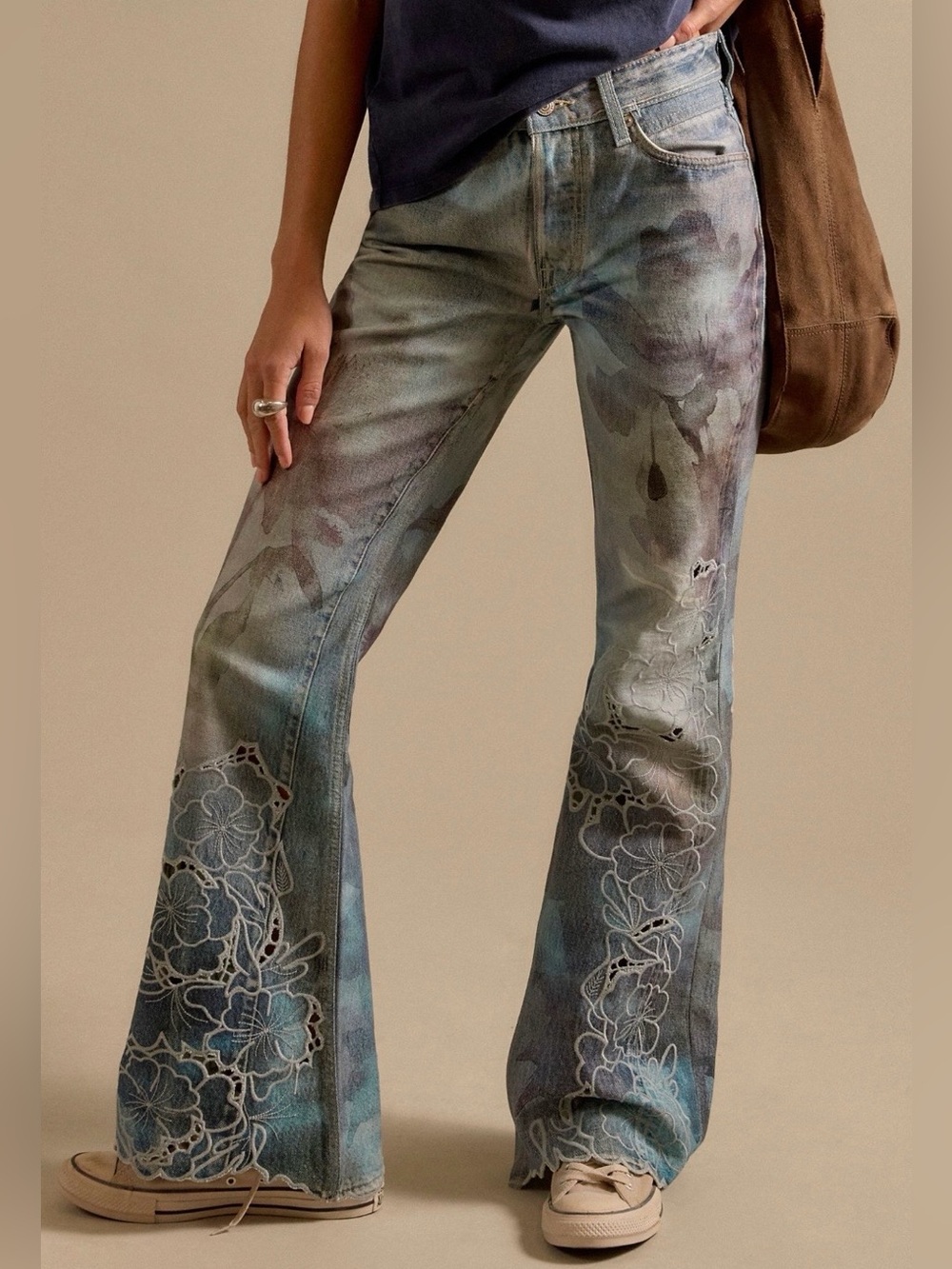 We The Free West Coast Illusions & Cutwork Jeans Watercolor Blooms NWT 💯 Cotton